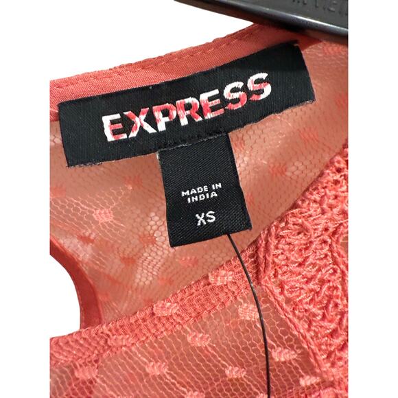 NWT Express Lace Long Sleeve Crew Swiss Dot Cami Pink Sexy Top XS - Picture 2 of 12
